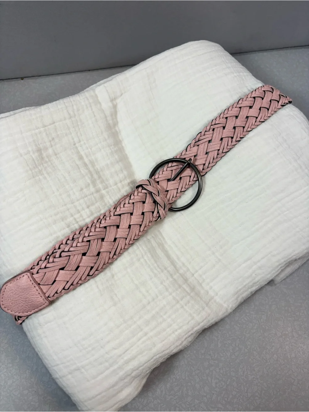 Woven Pink Women's Belt with Large Ring Buckle